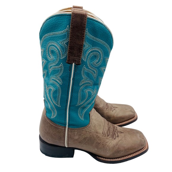 Roper Womens 5 Turquoise Western Cowgirl Boots Square Toe Leather Embroidered